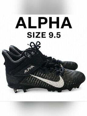 Nike Alpha Football Cleats Men's Size 9.5 Black Mid Top Molded Stud Athletic